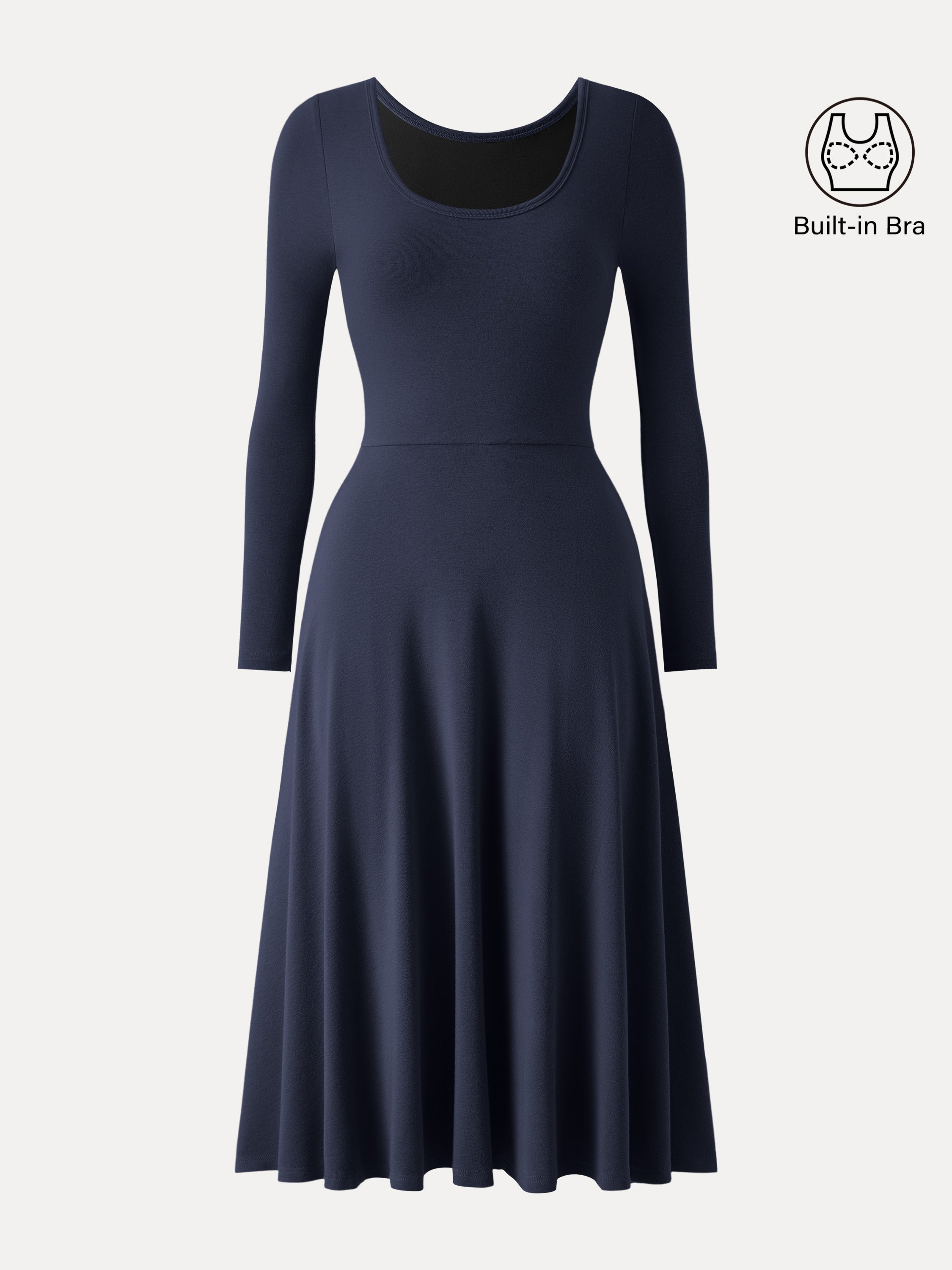 Essential Scoop Neck Long Sleeve Midi Brami Dress with Pockets