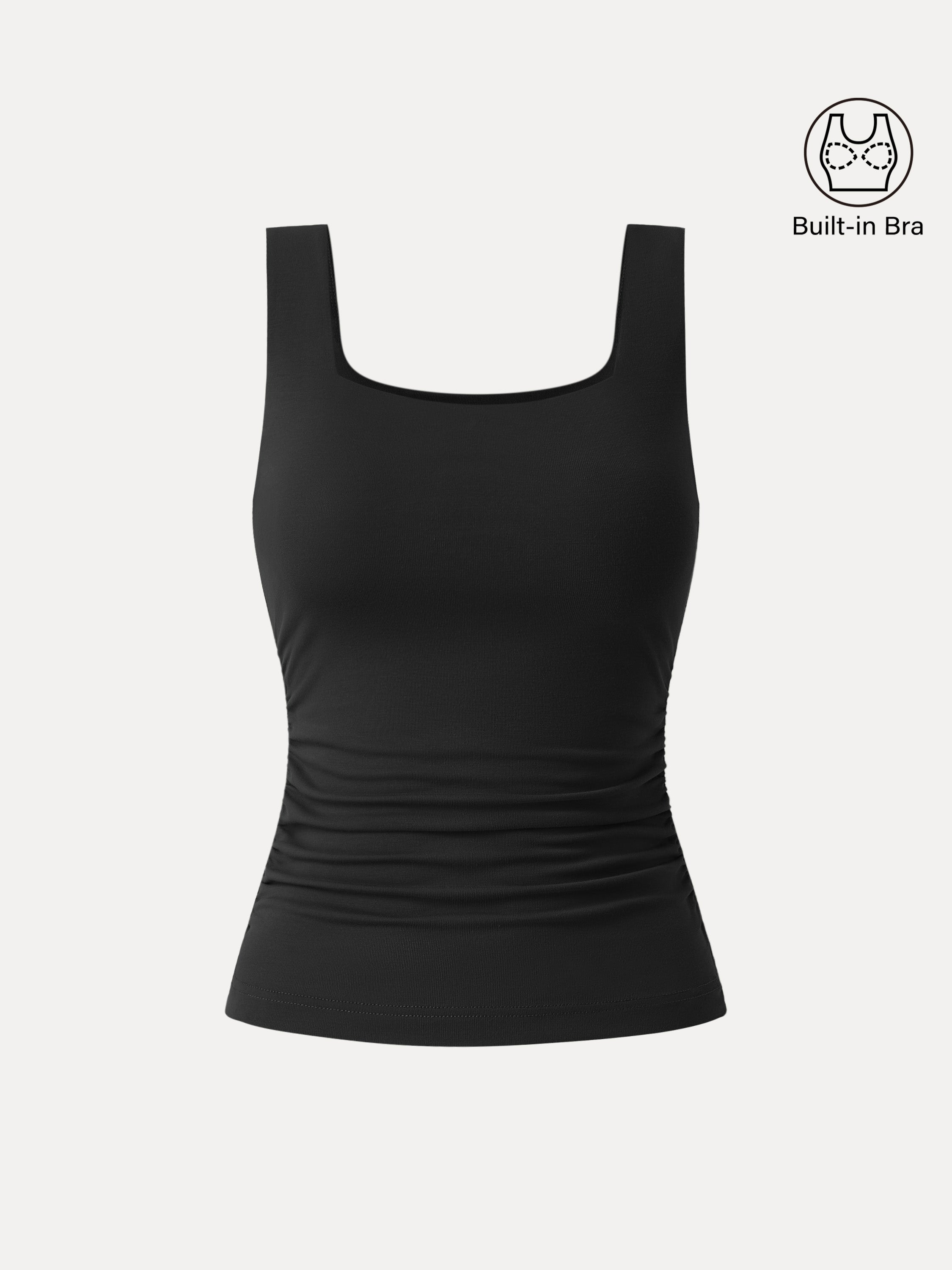 Airy Square Neck Side Ruched Brami Tank