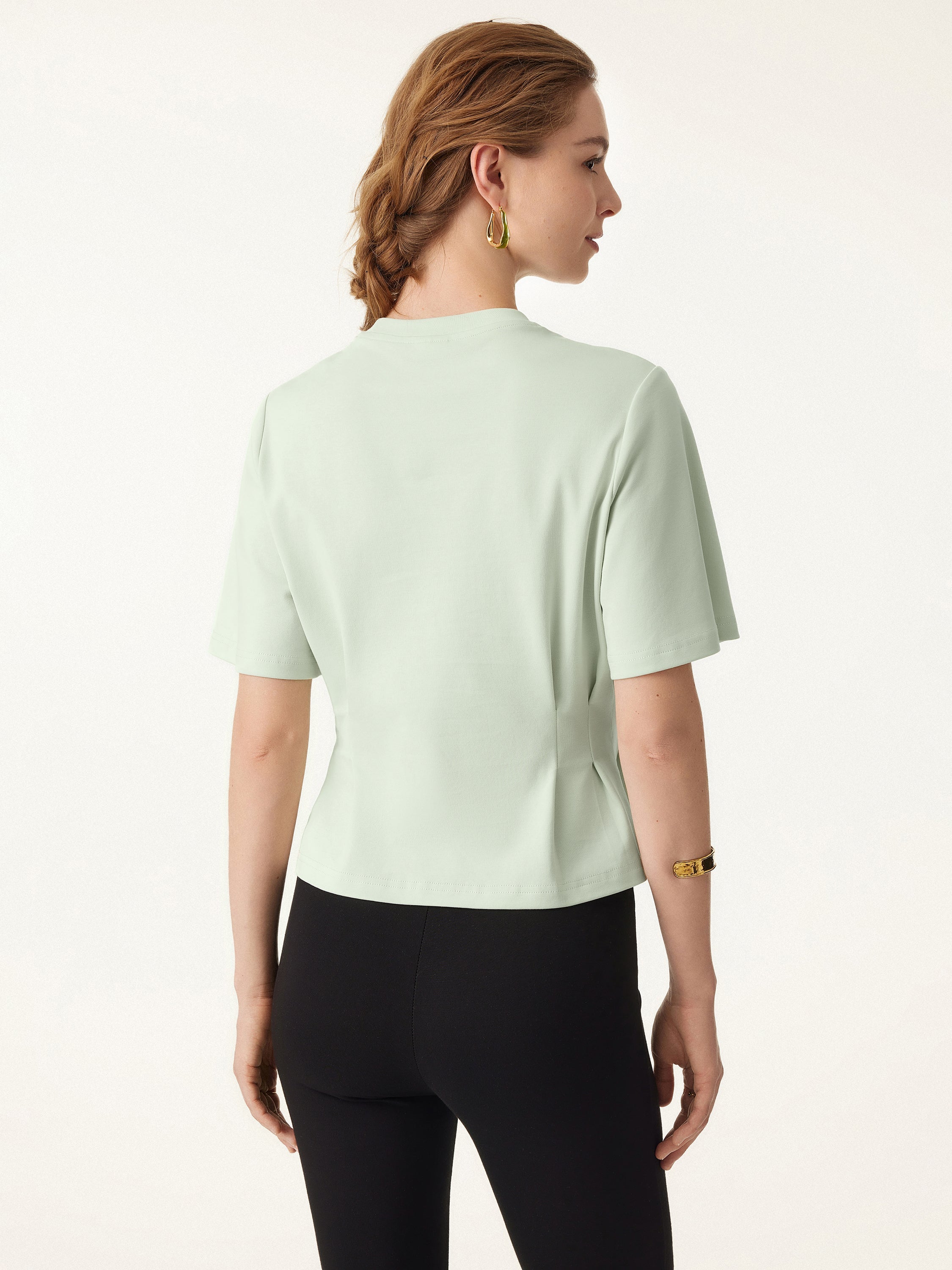 Crewneck Short Sleeve Cinched Waist Tee
