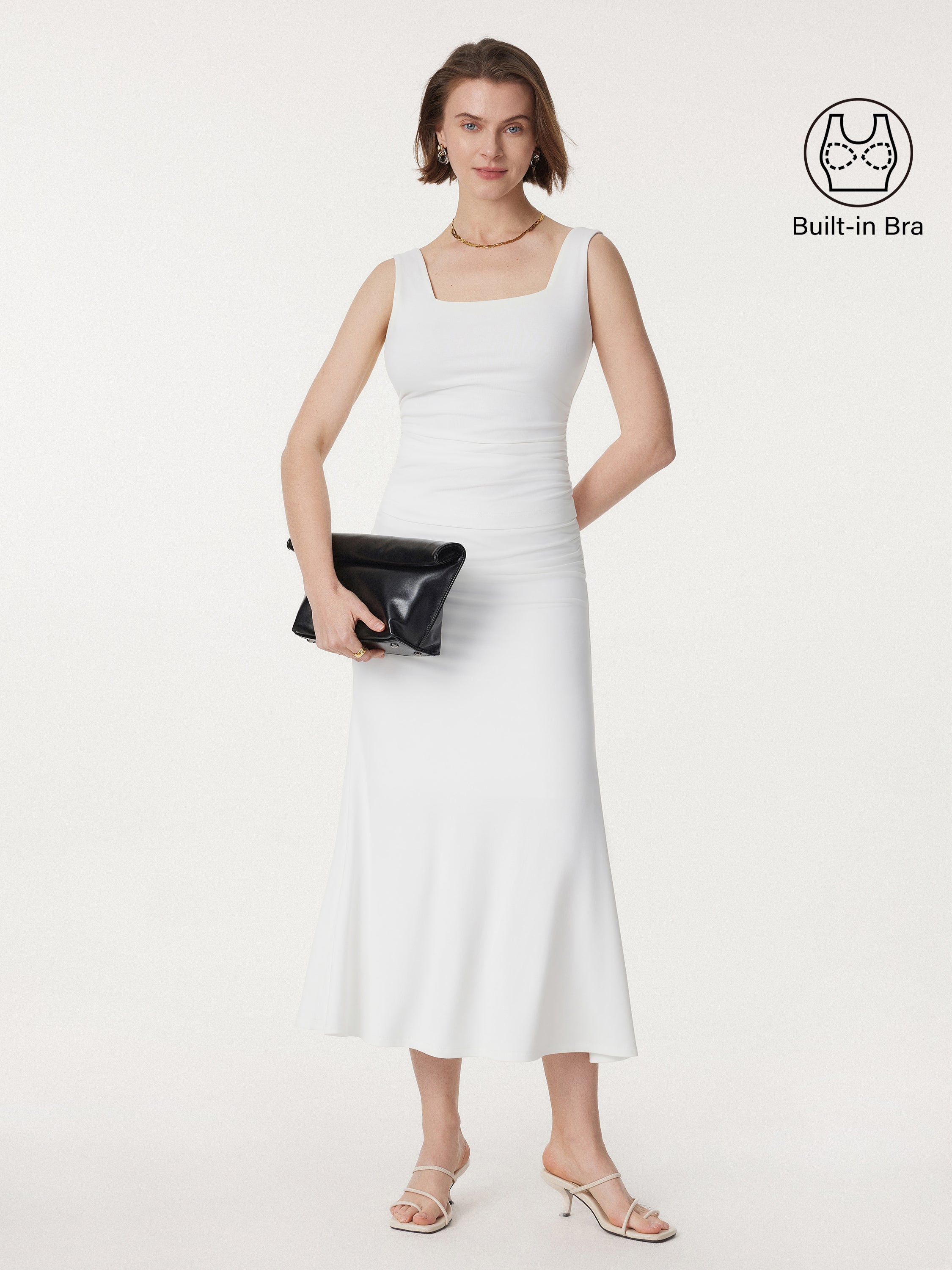 Airy Square Neck Side Ruched Brami Tank