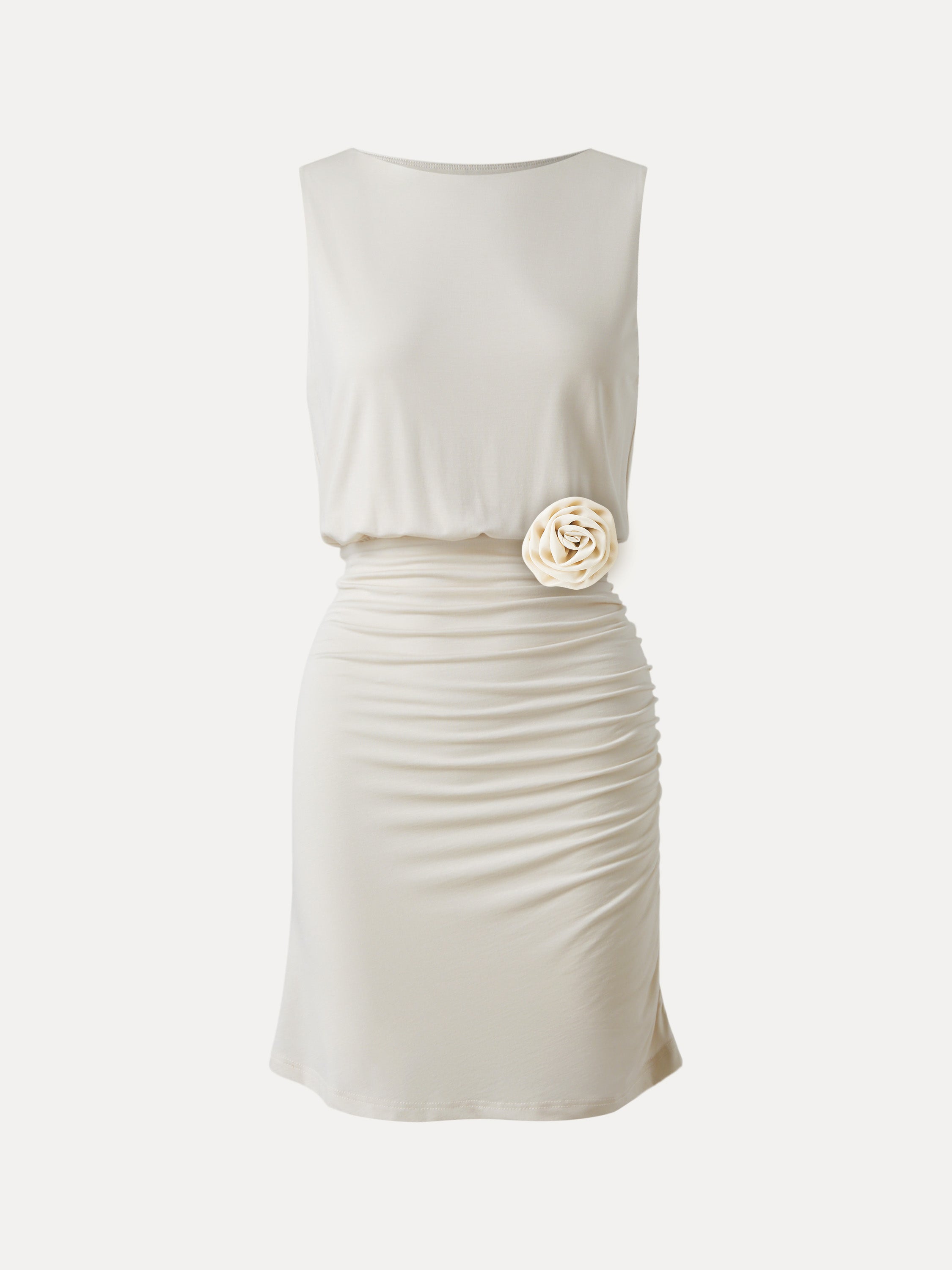 Detachable Rose Boatneck Summer Mini Dress