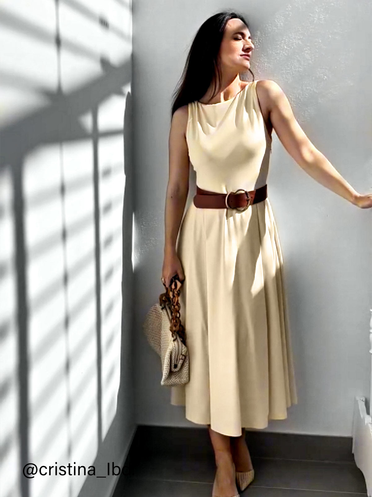 Boatneck Bamboo Ponte Brami Midi Dress with Pockets