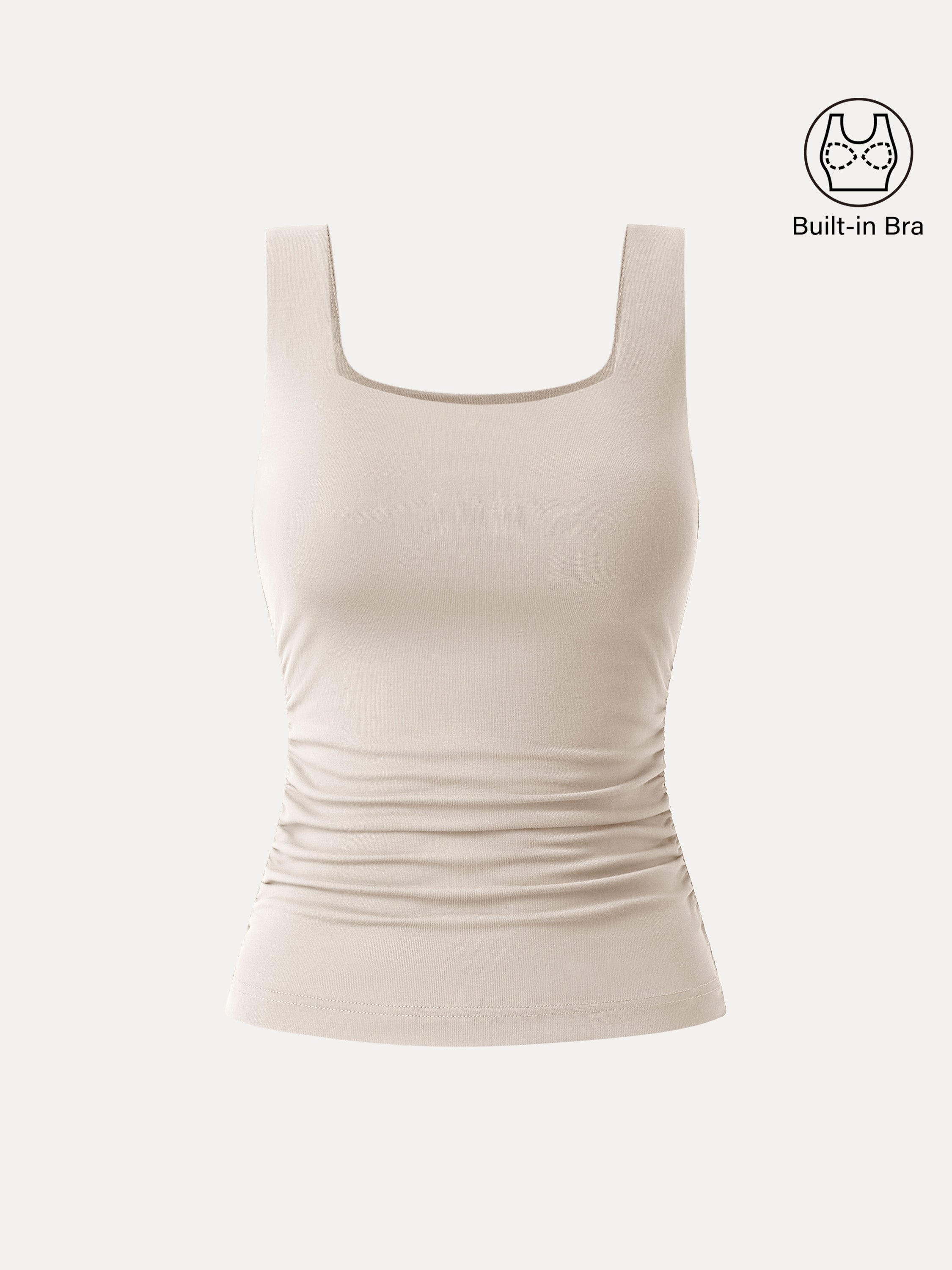 Airy Square Neck Side Ruched Brami Tank