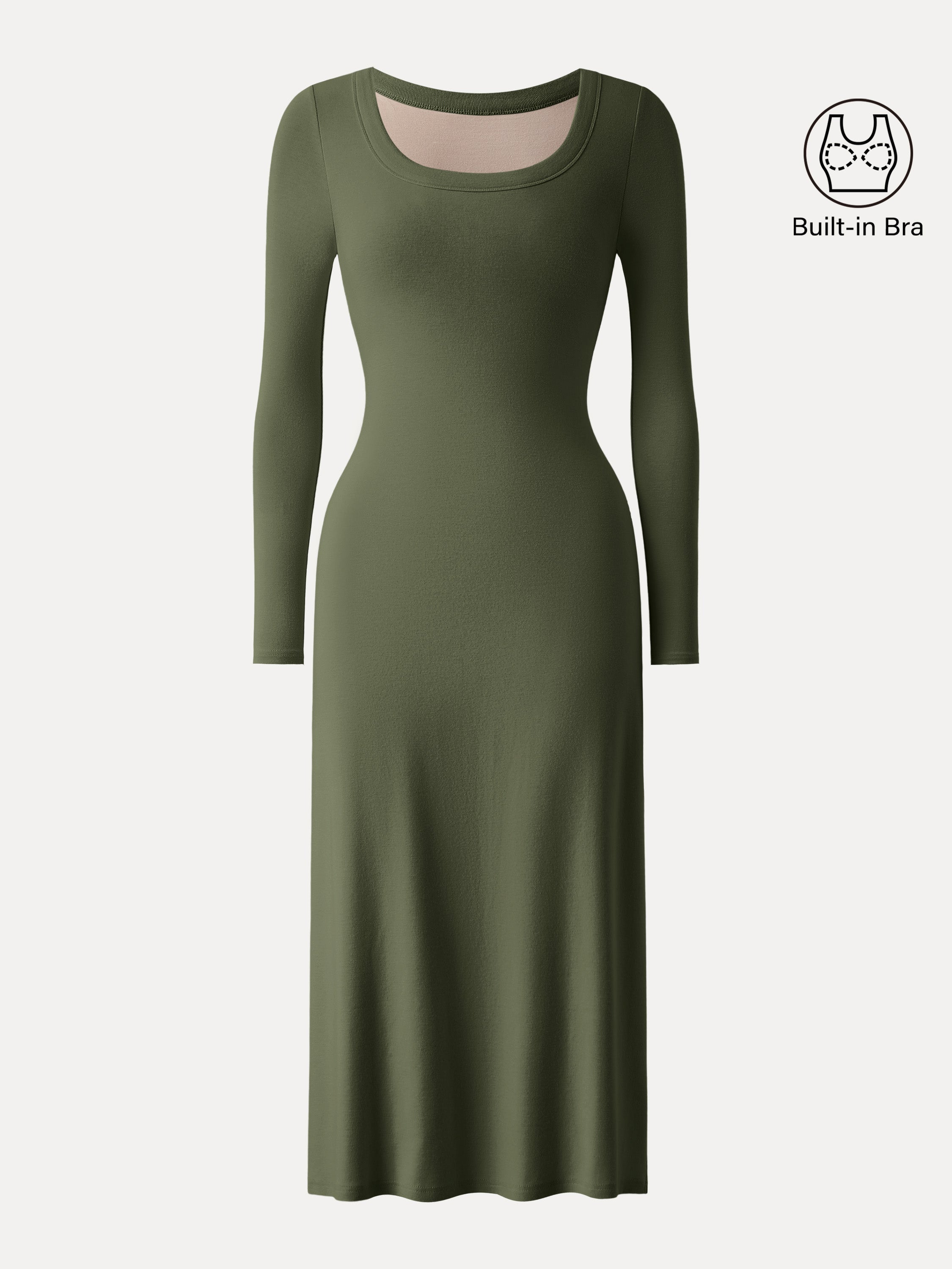 Essential Scoop Neck Long Sleeves Midi Brami Dress