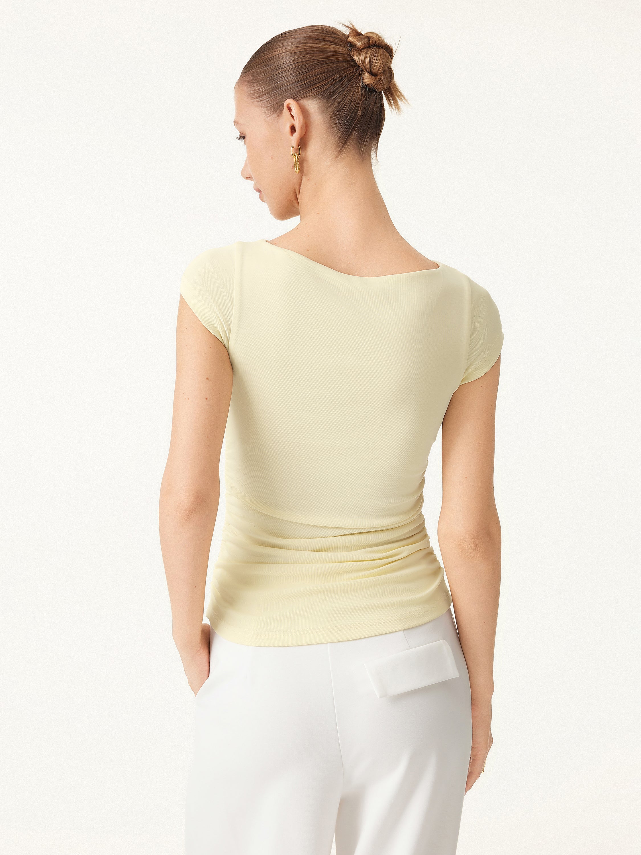 2Pcs Set Sandwashed Boatneck Cap Sleeve Brami & A-line Mini Skirt with Built-in Shorts