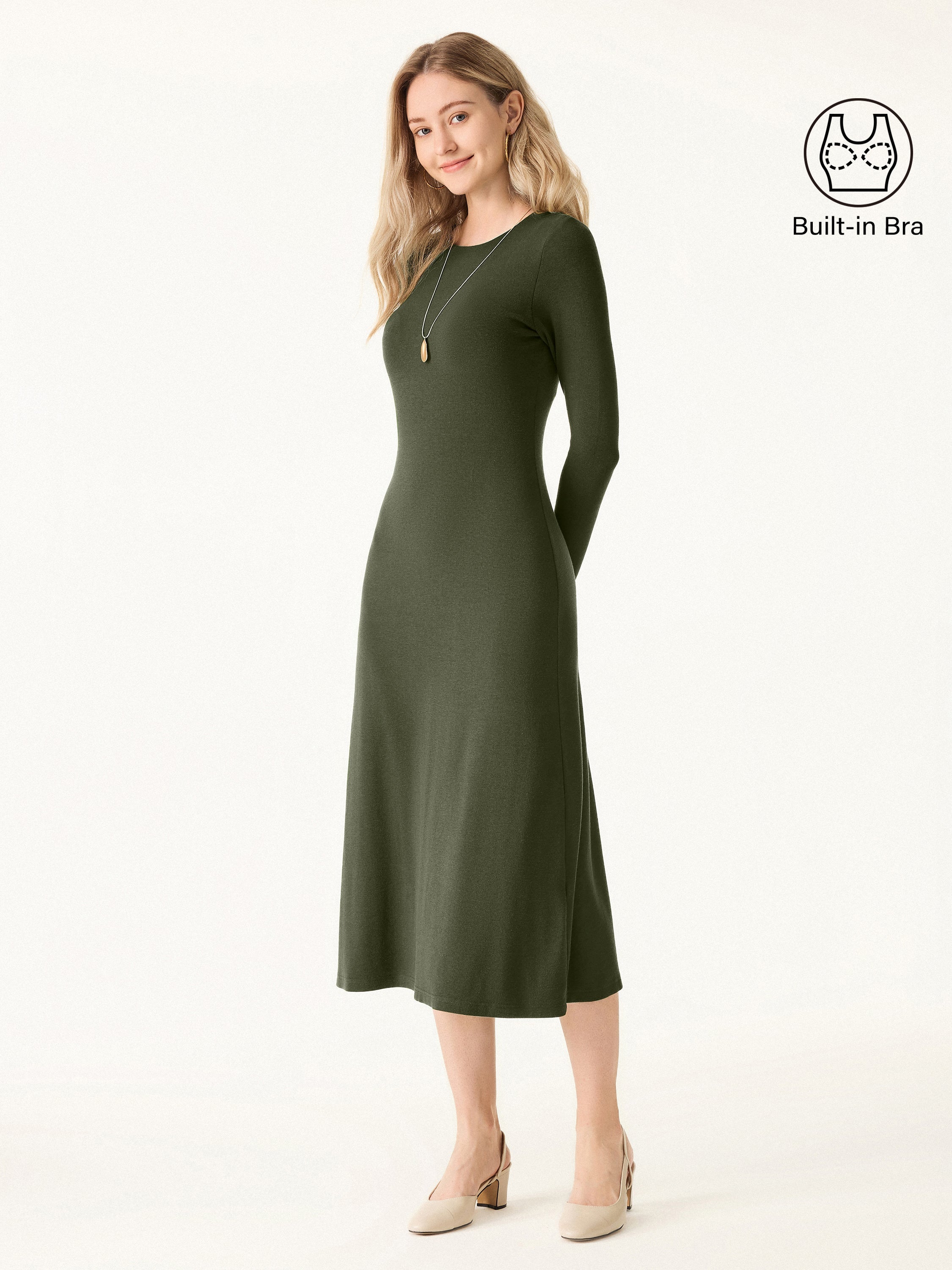 Essential Round Neck Long Sleeve Midi Brami Dress