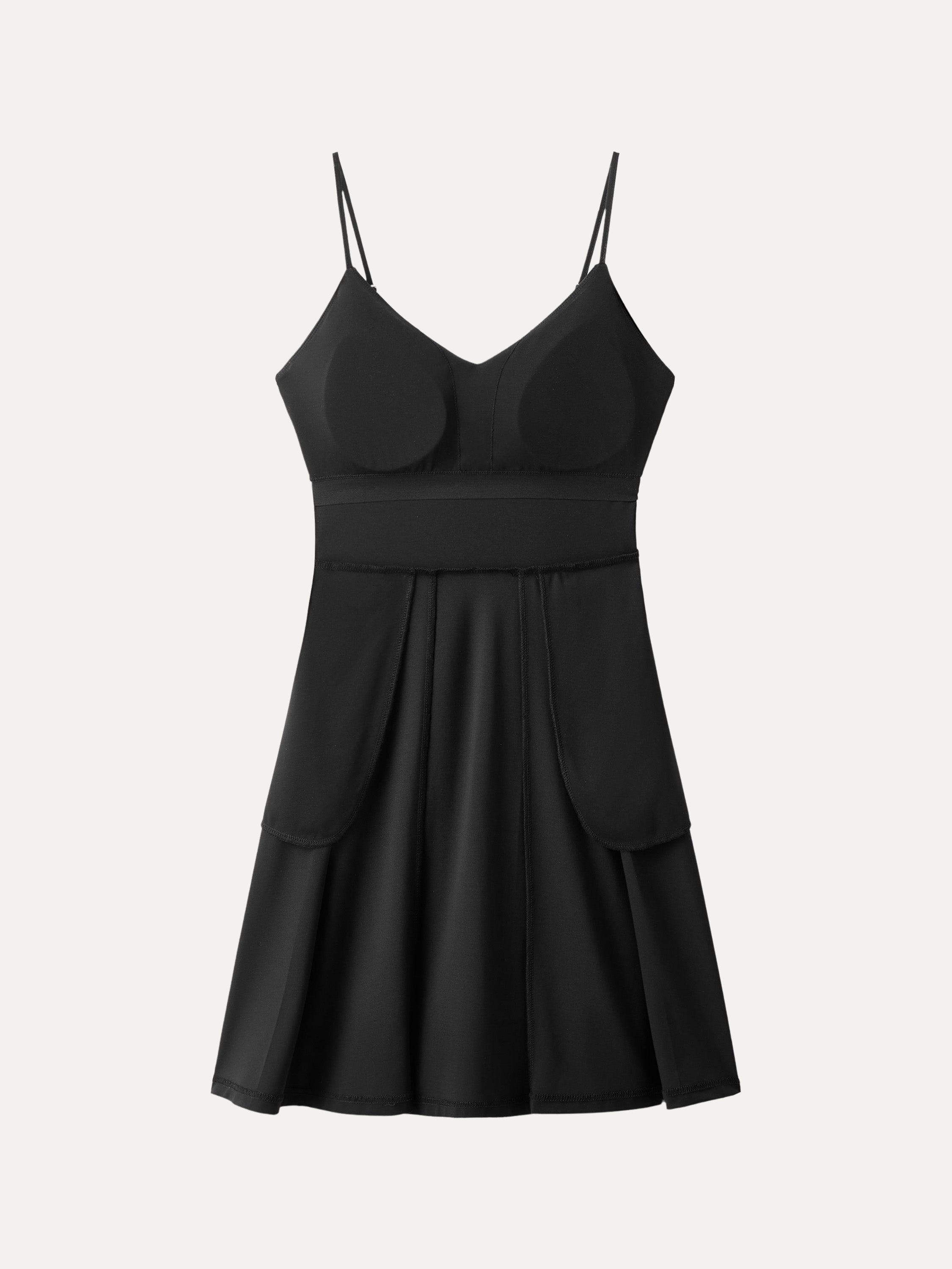 Bamboo Ponte V-neck Fit-and-flare Mini Brami Dress with Pockets