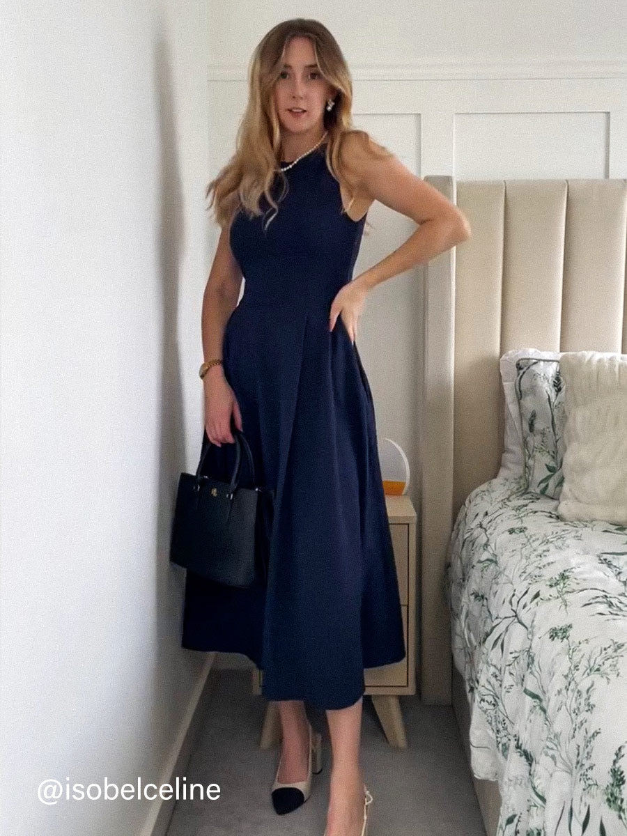 Boatneck Bamboo Ponte Brami Midi Dress with Pockets