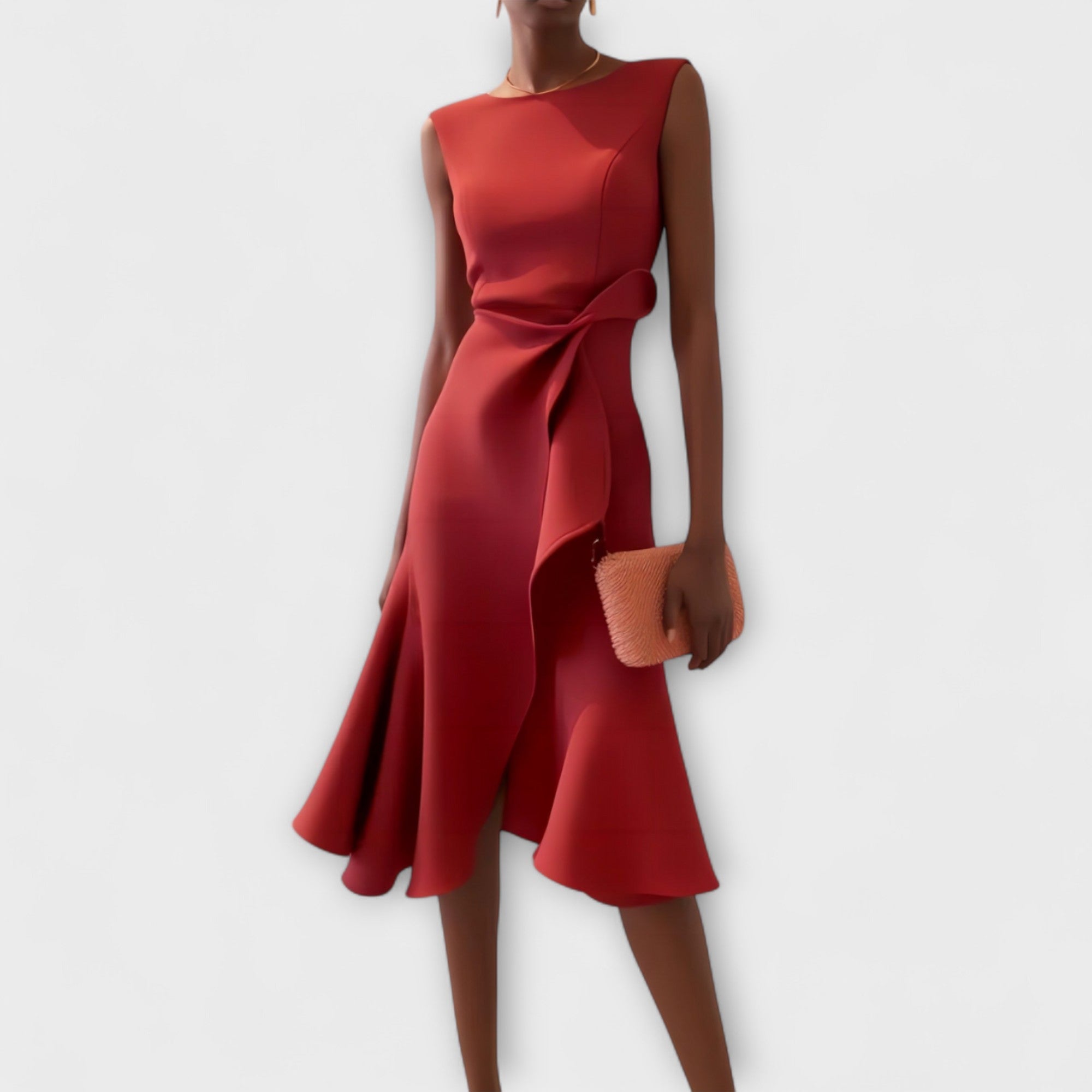 Josie – Soft Drape Midi Dress with Gentle Shape