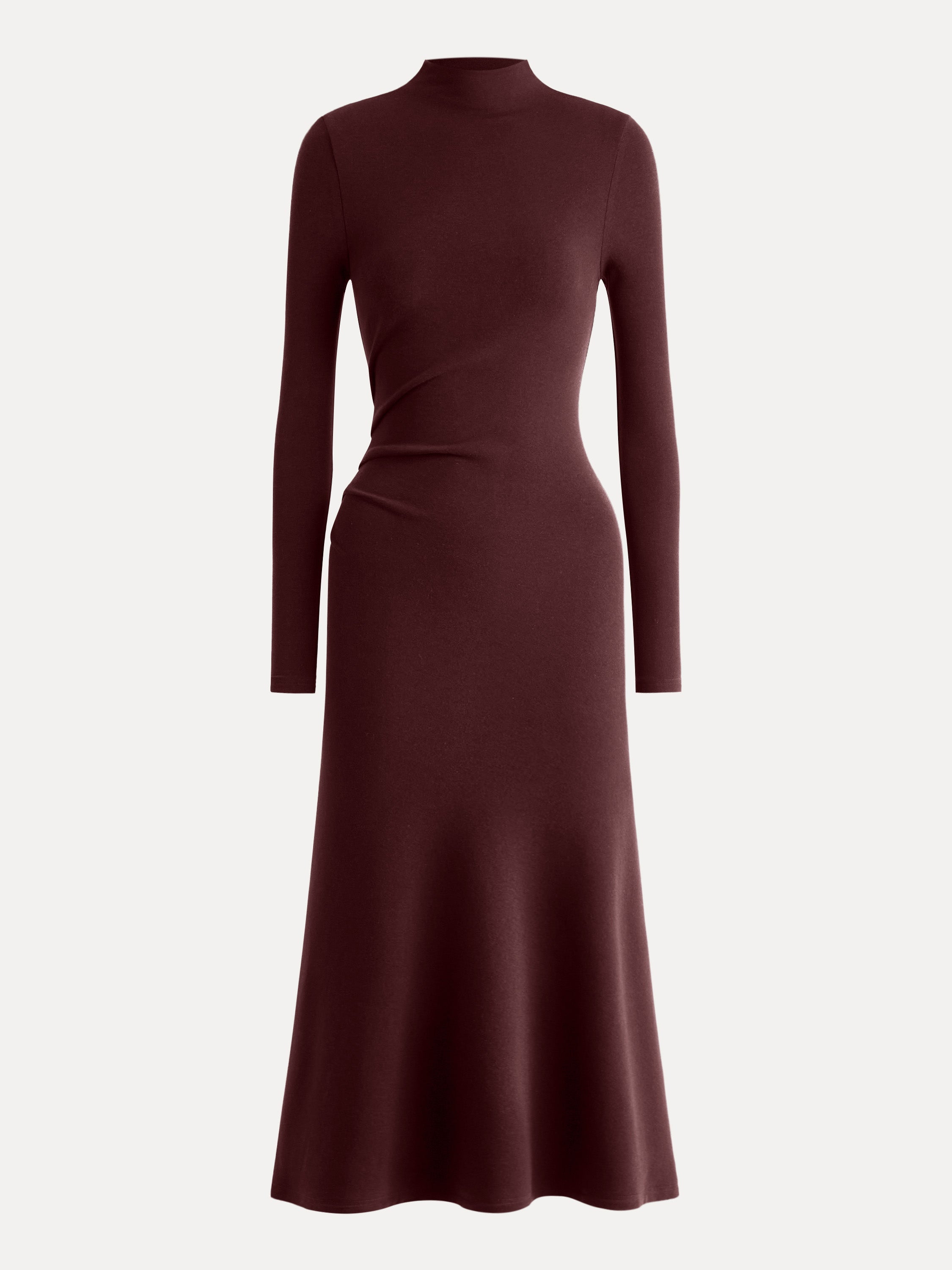 Heat-Tech Long Sleeves Mockneck Tucks Midi Dress