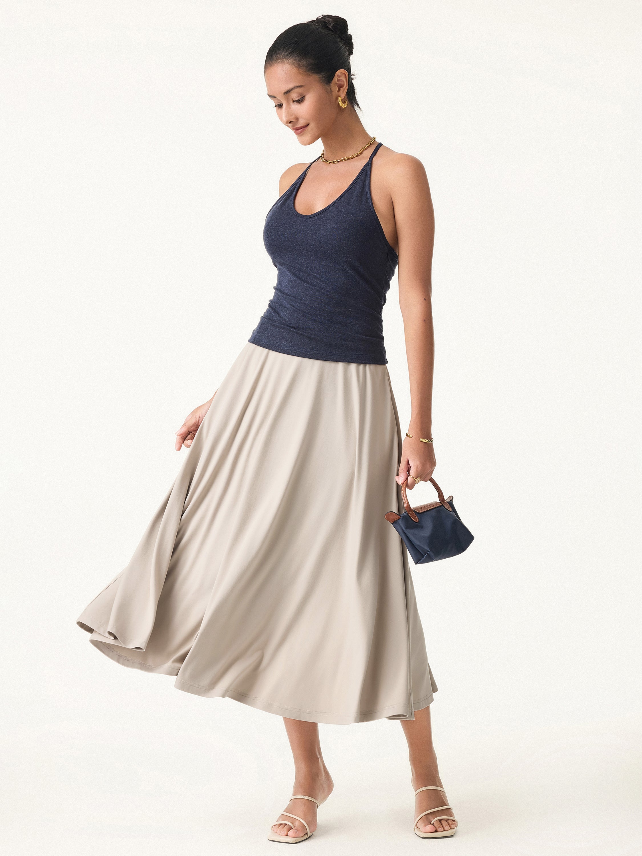 Icy Ponte A-line Midi Skirt with Pockets