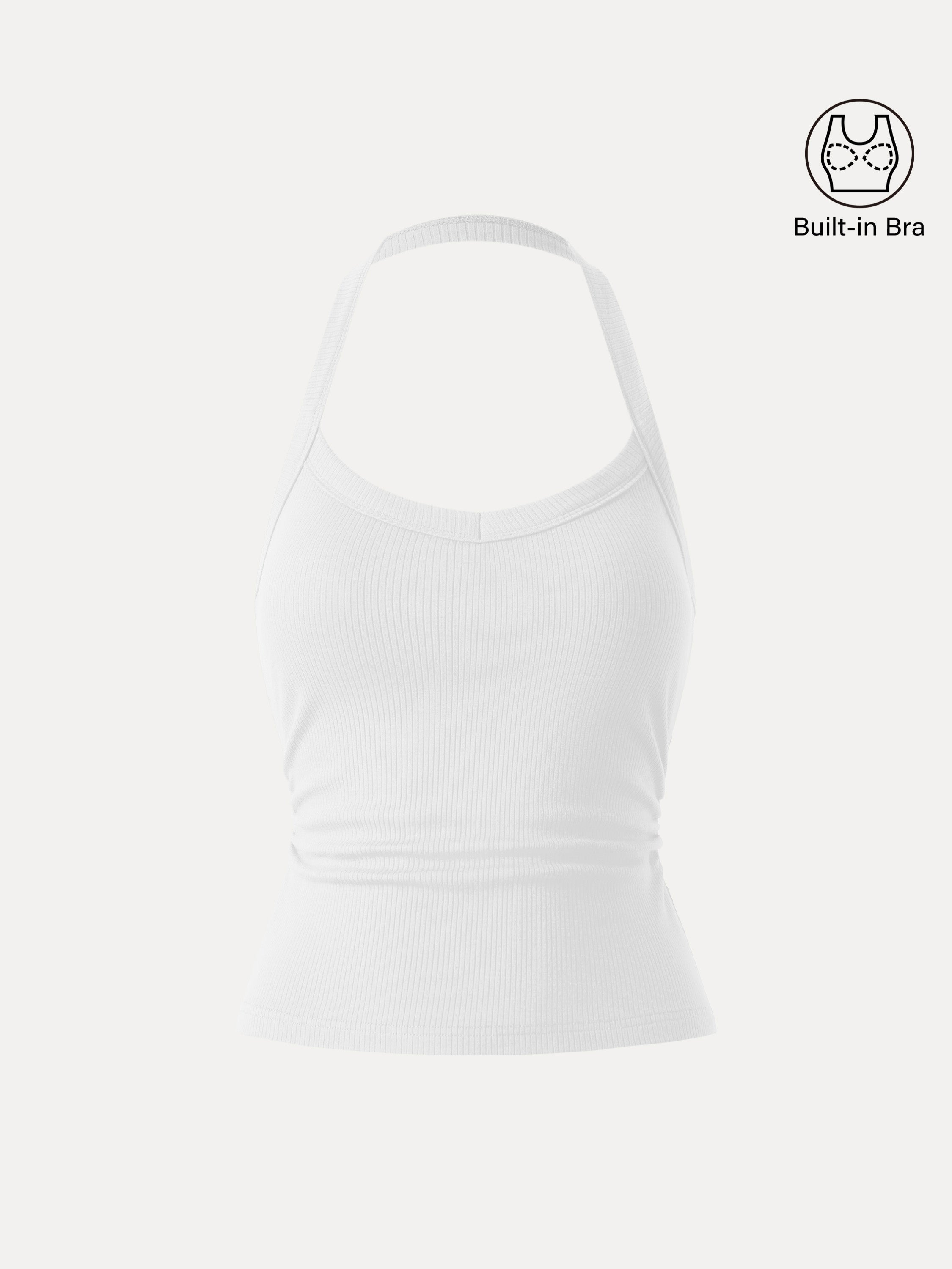 Halter Neck Side Ruched Ribbed Brami Tank