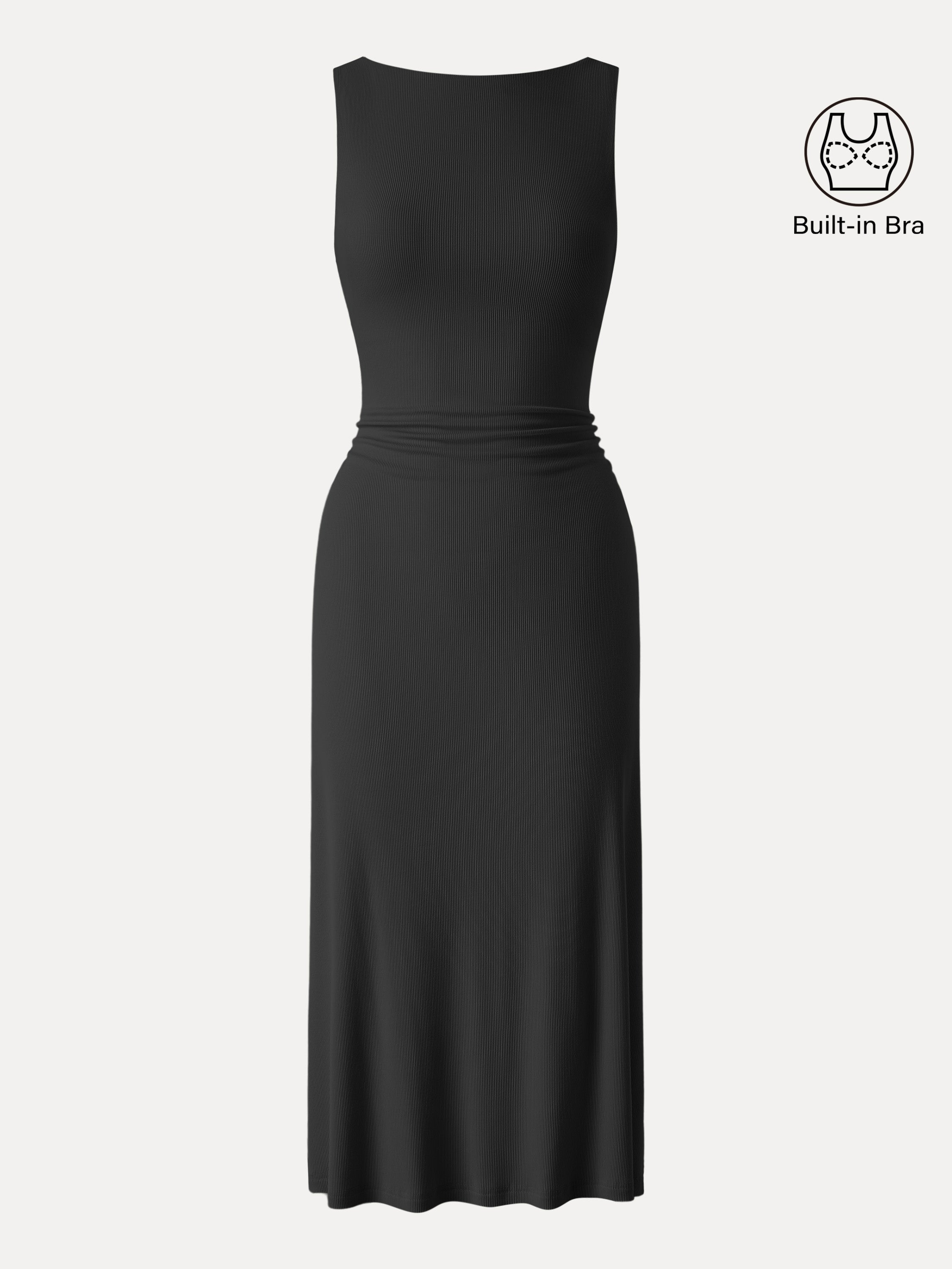 Boatneck Side Ruched New Airy Brami Midi Dress