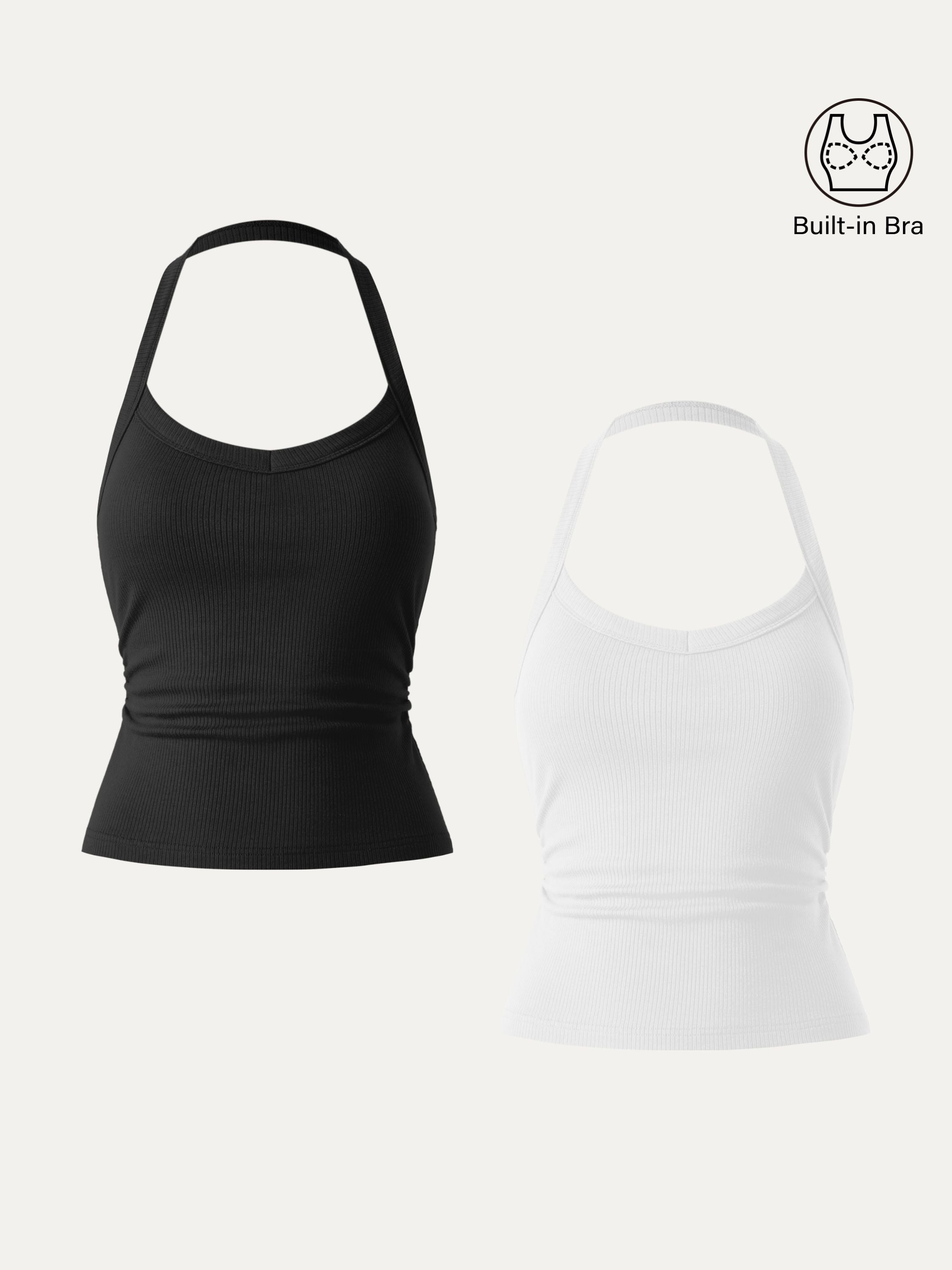 Halter Neck Side Ruched Ribbed Brami Tank