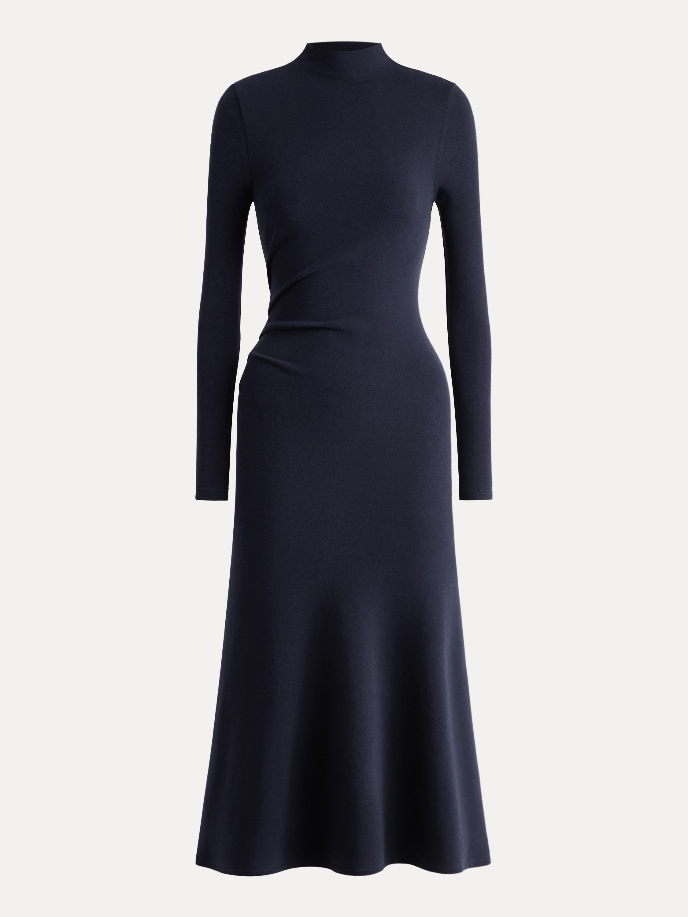 Heat-Tech Long Sleeves Mockneck Tucks Midi Dress