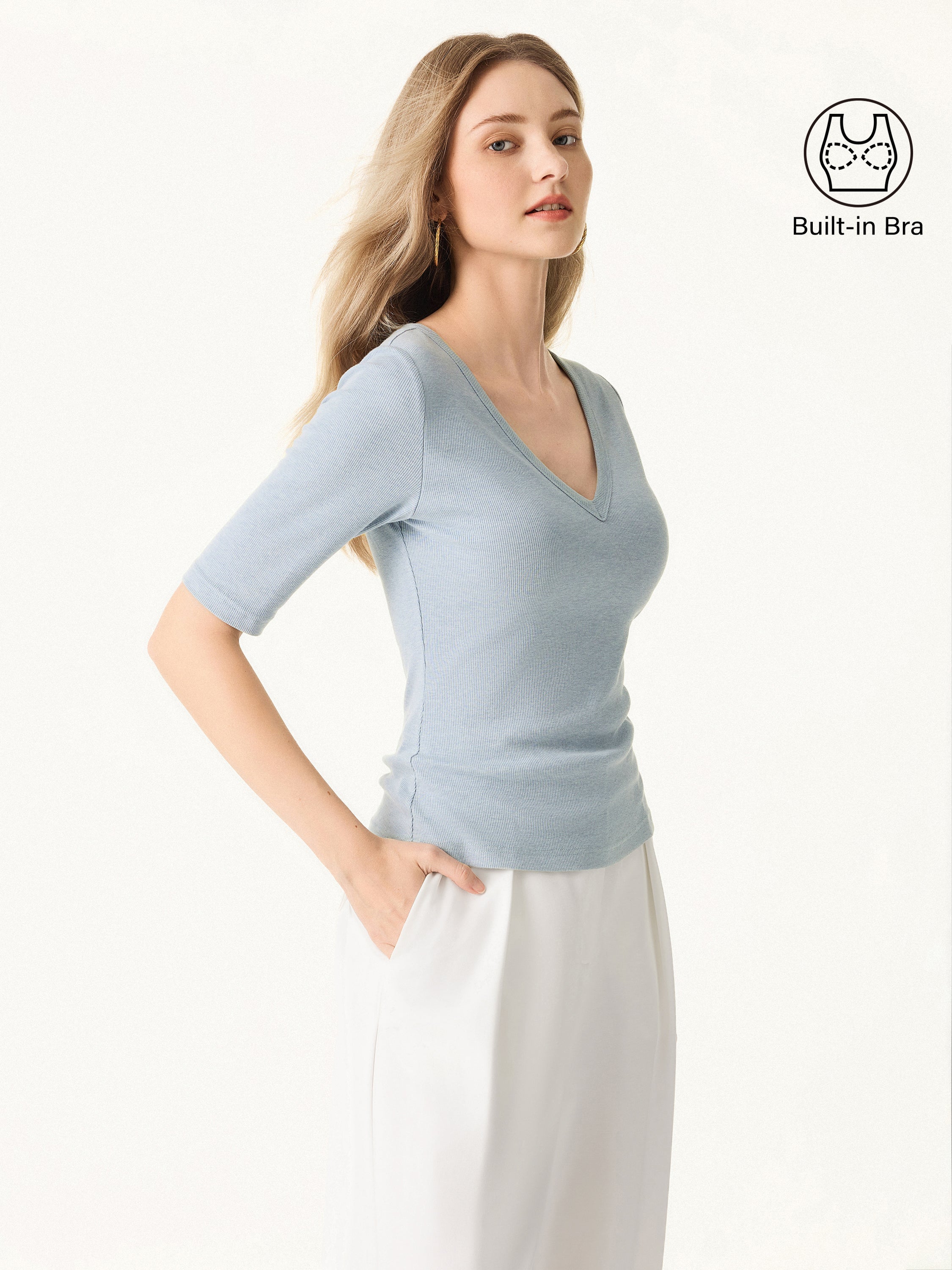 Essential V-neck Elbow Length Sleeve Brami