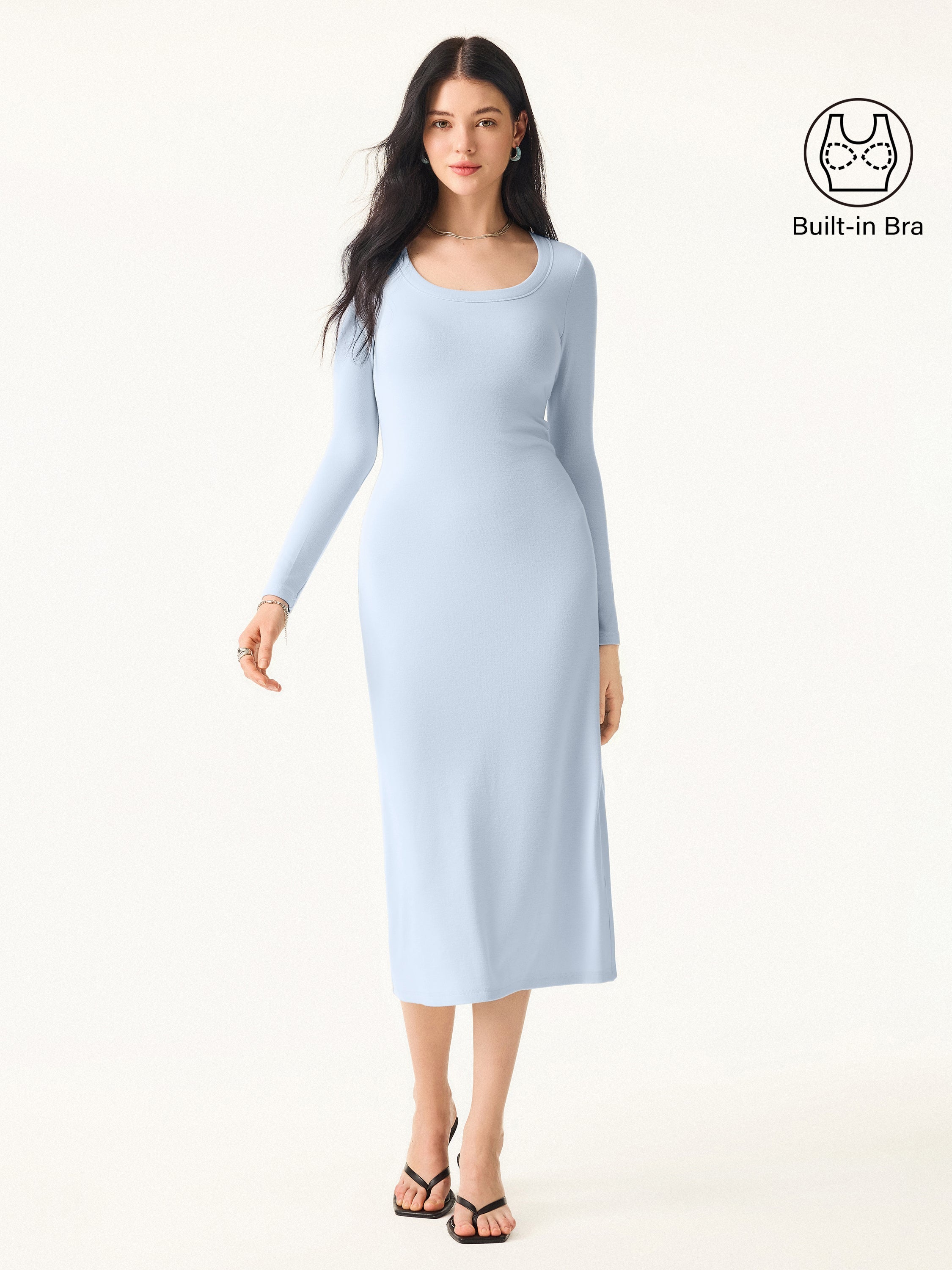 Essential Scoop Neck Long Sleeves Midi Brami Dress