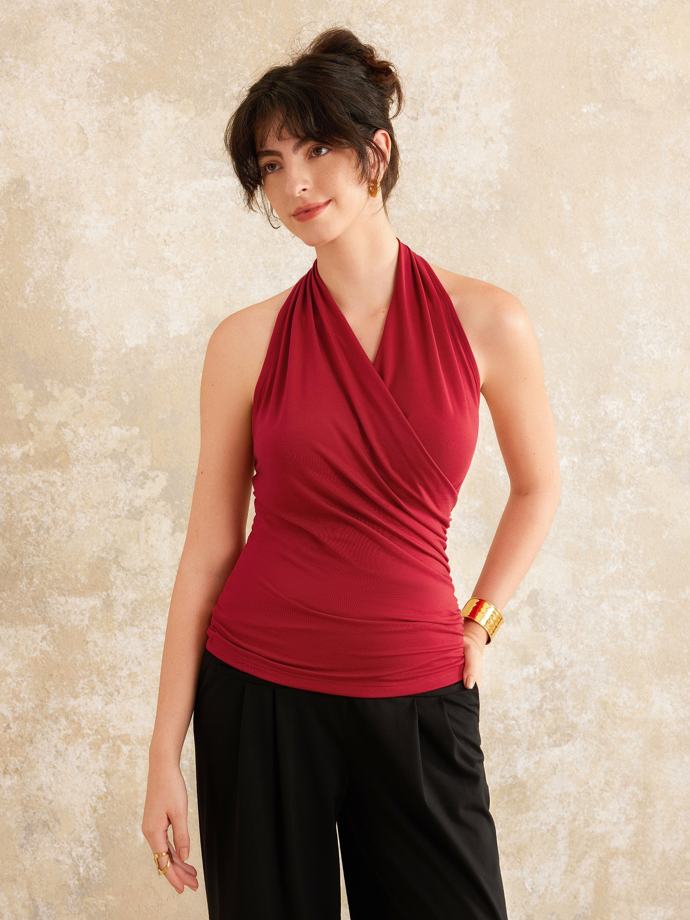 Buttery Smooth Surplice Halter Neck Sculpt Tank