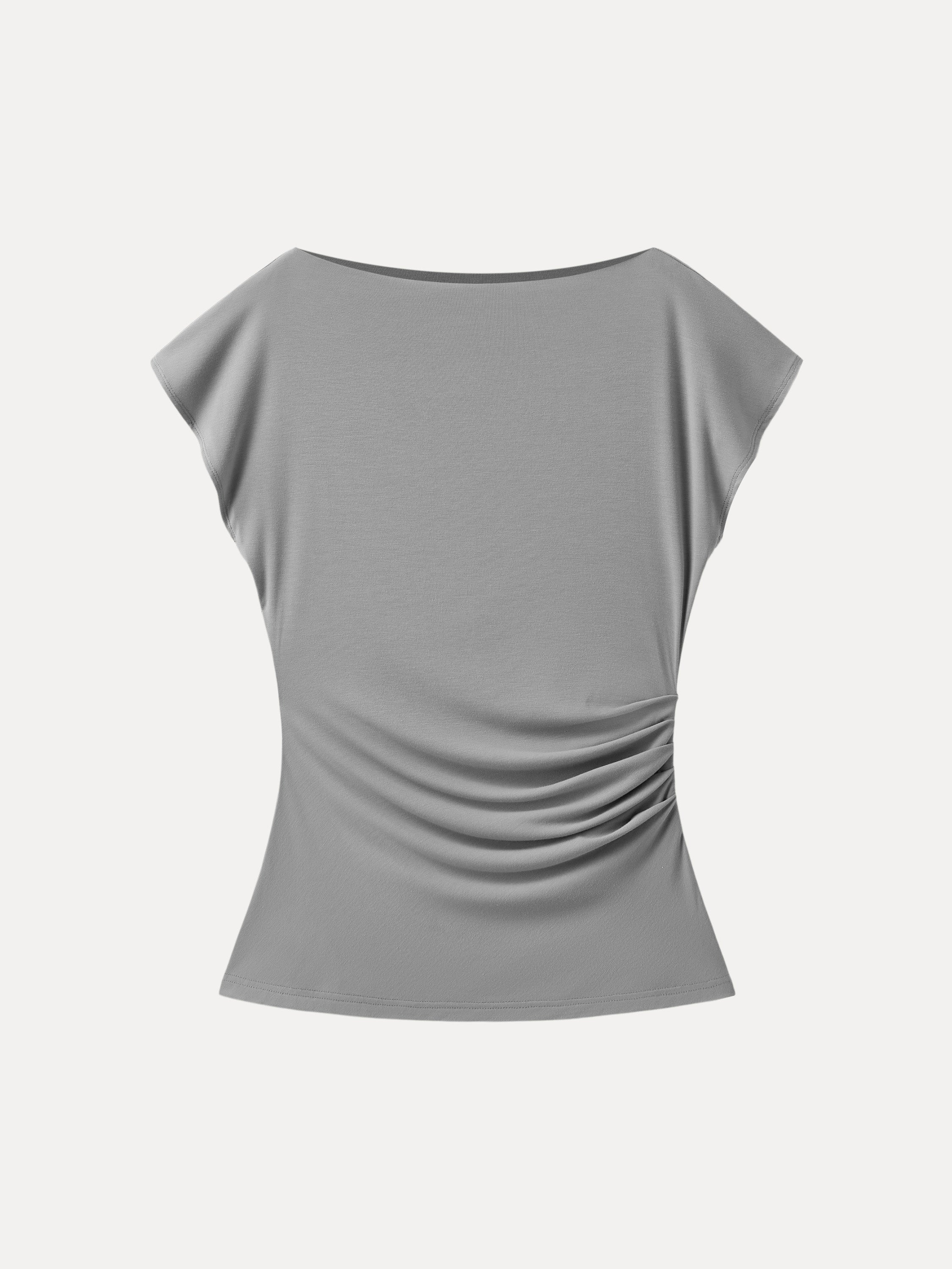 Boatneck Flutter Sleeve Side Tucked Long Tee