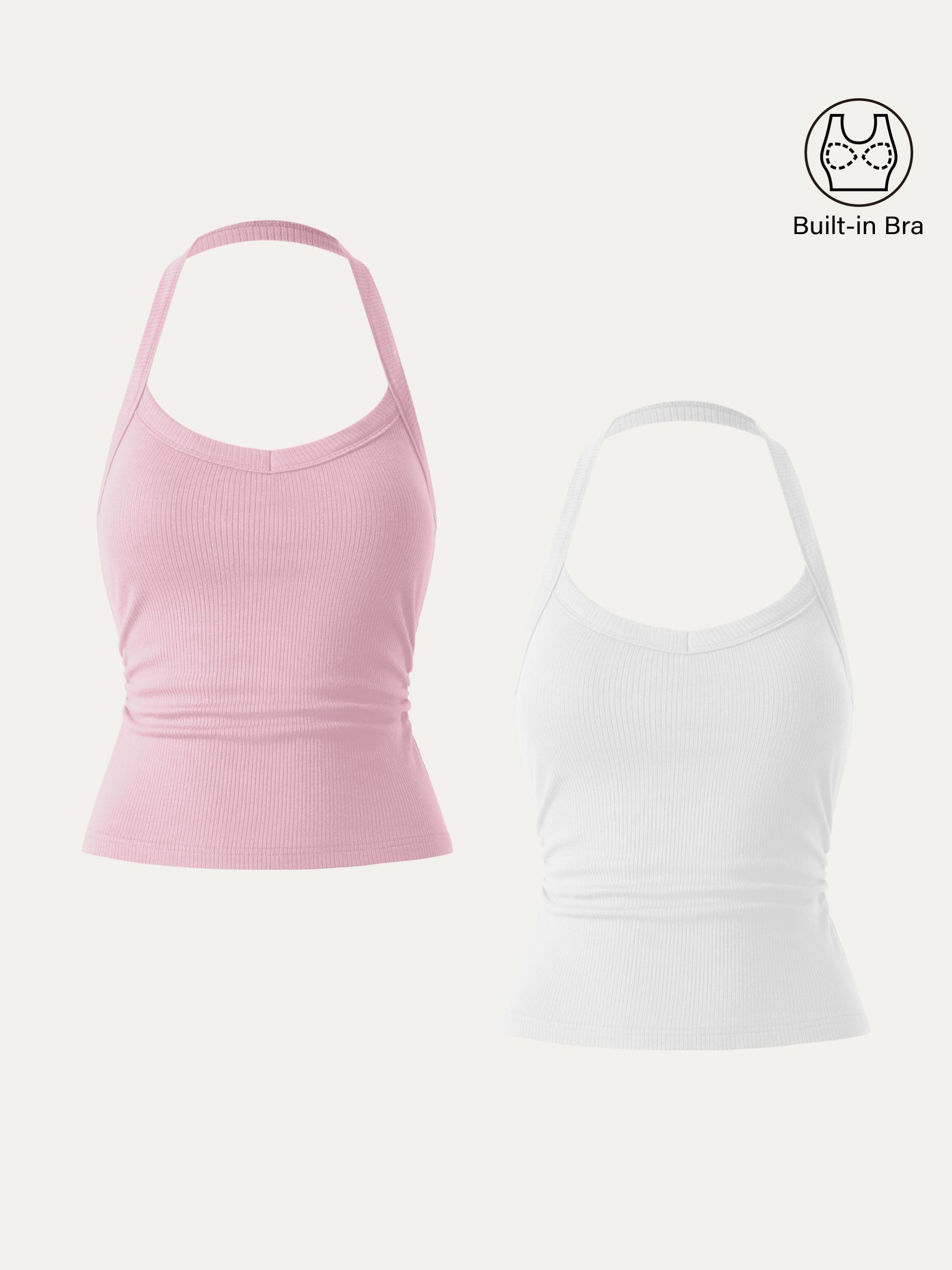 Halter Neck Side Ruched Ribbed Brami Tank