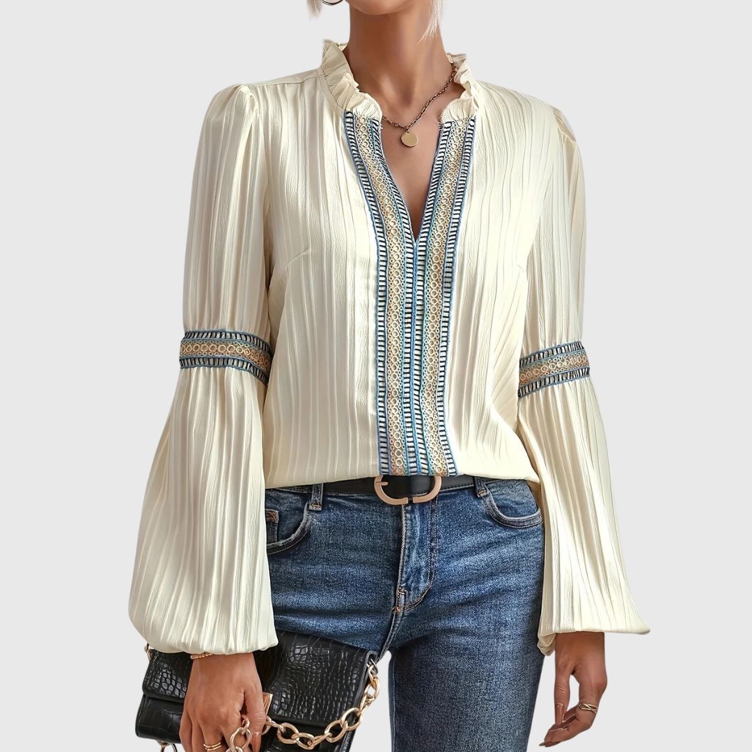 Rachel – Soft Long-Sleeve Blouse with Subtle Embroidery