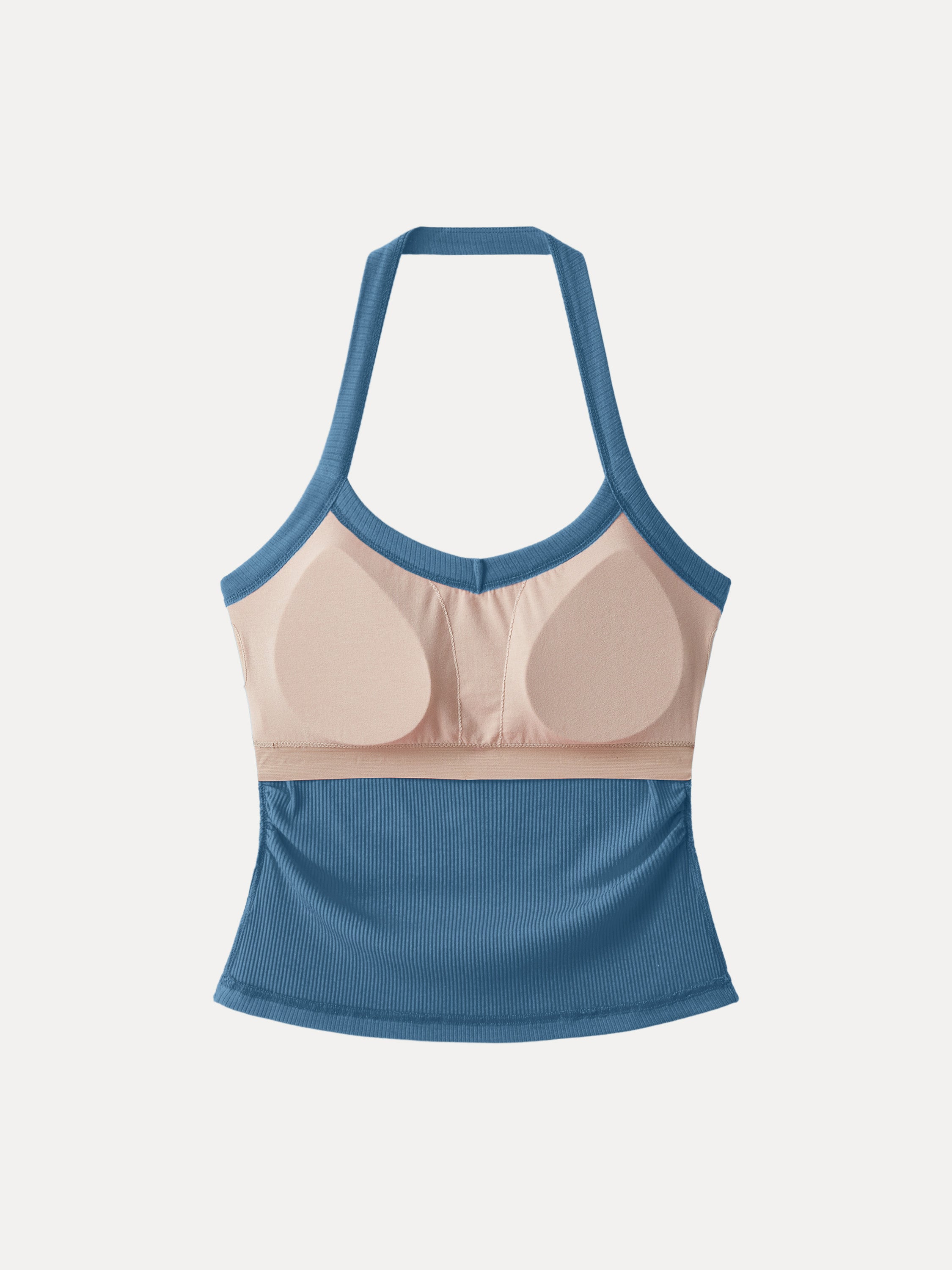Halter Neck Side Ruched Ribbed Brami Tank