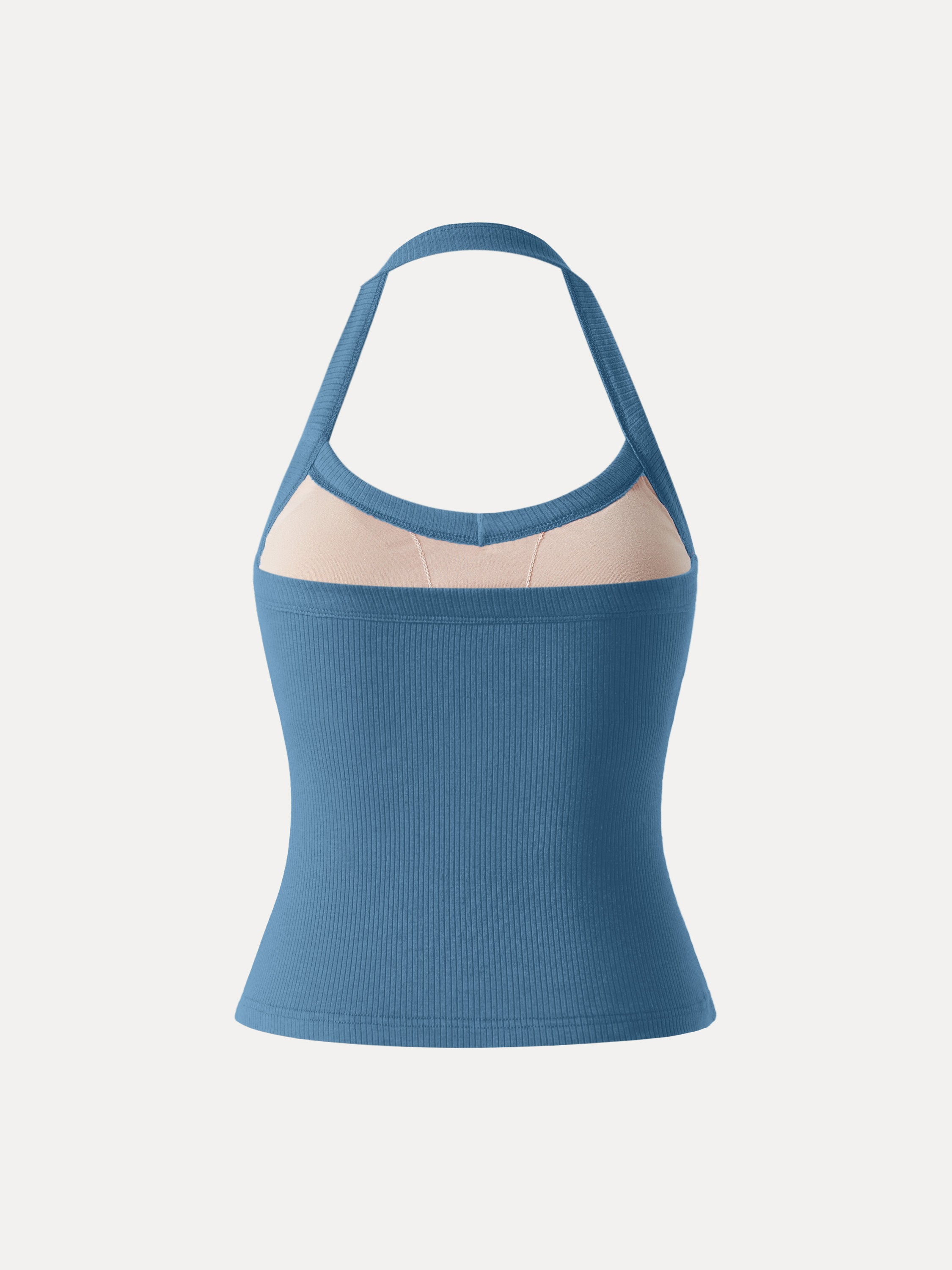 Halter Neck Side Ruched Ribbed Brami Tank