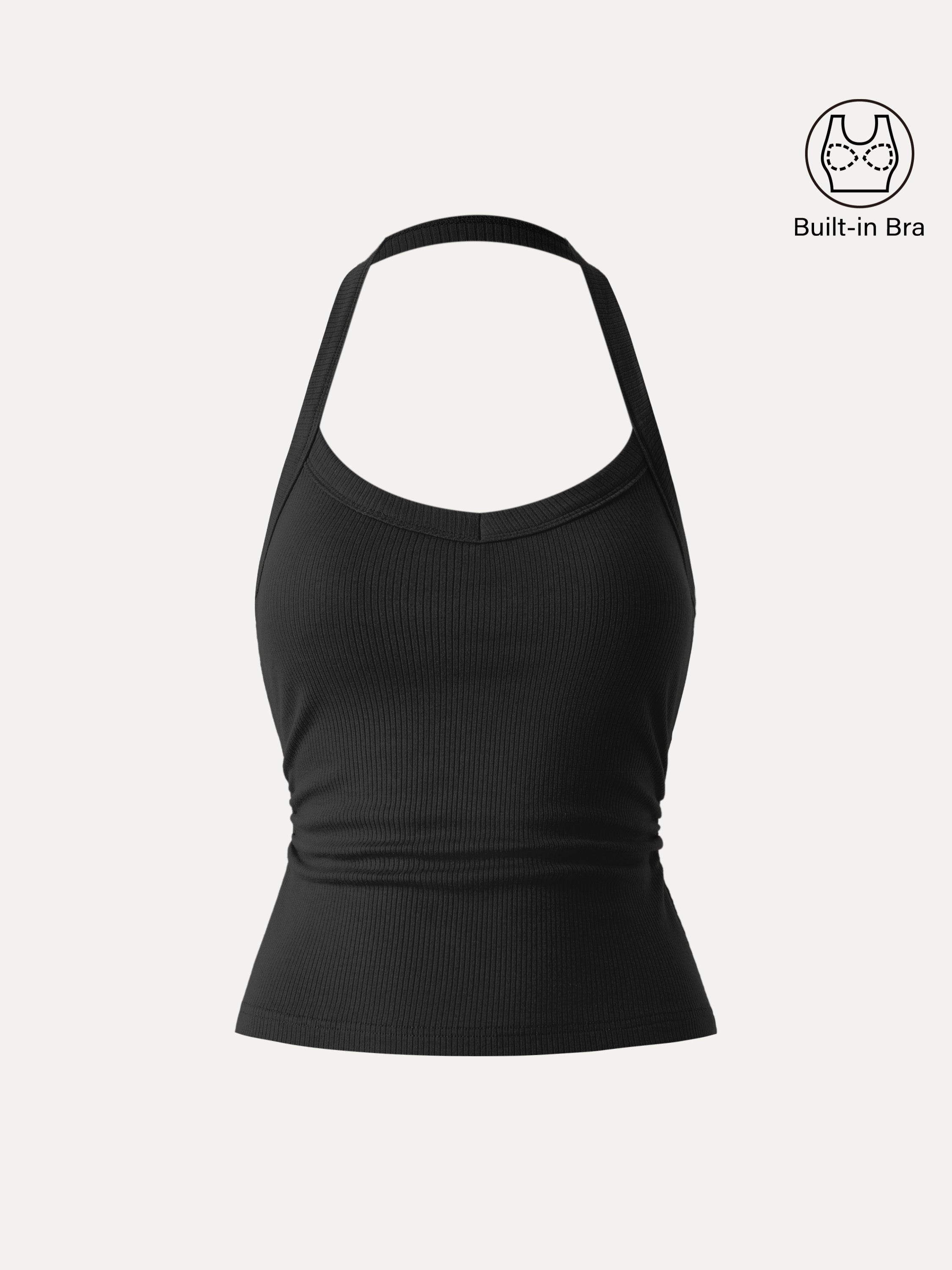 Halter Neck Side Ruched Ribbed Brami Tank