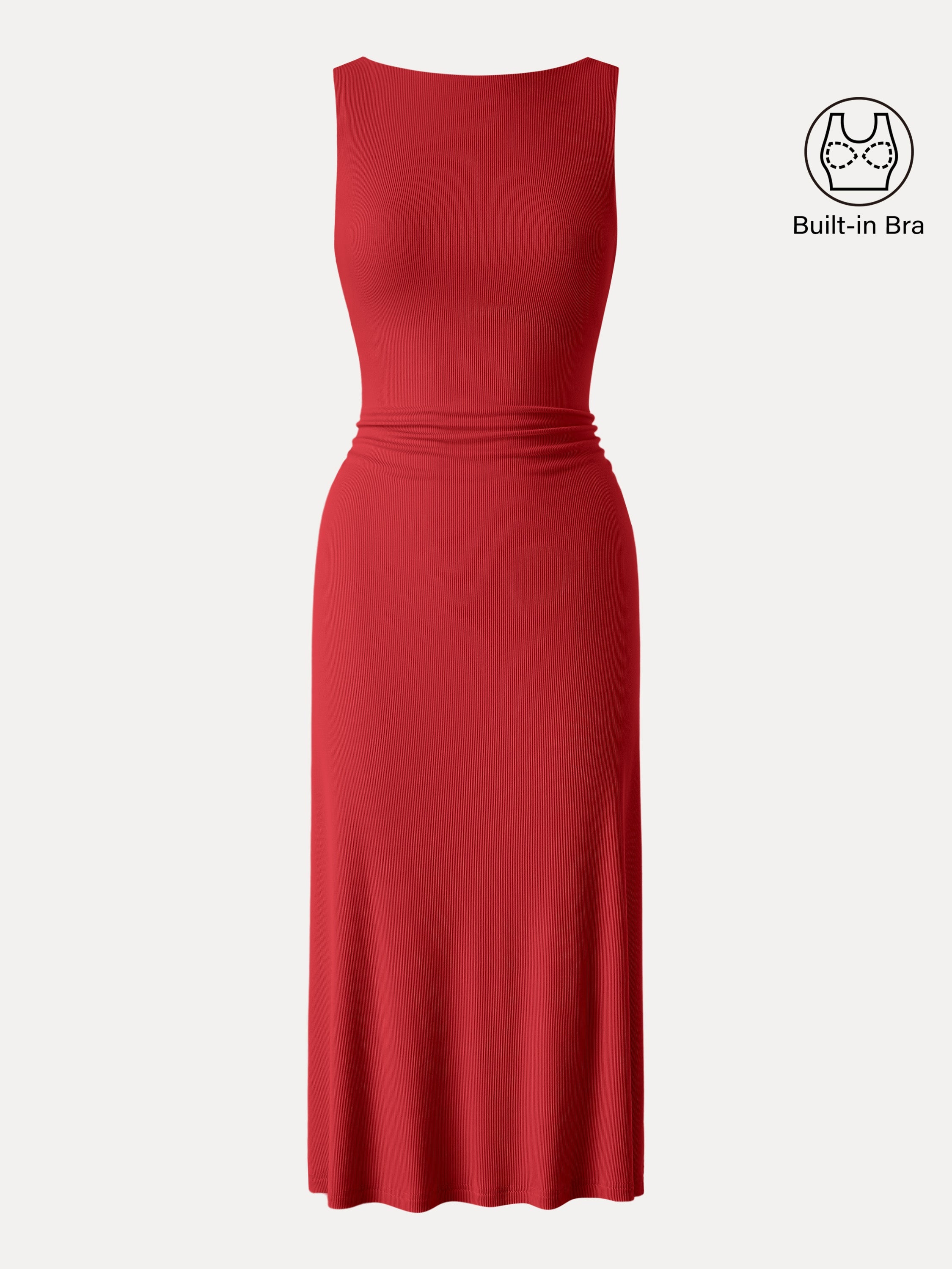 Boatneck Side Ruched New Airy Brami Midi Dress